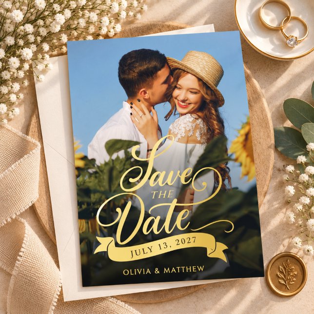 Elegant Photo Script Wedding Save the Dates Gold (Creator Uploaded)