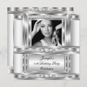 Elegant Photo Silver White Diamond Birthday Party Invitation