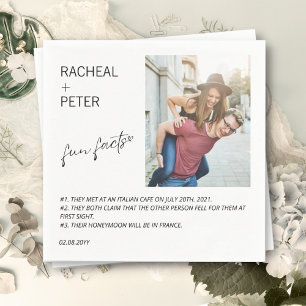 Elegant Photo Simple Script Fun Facts Wedding  Napkin