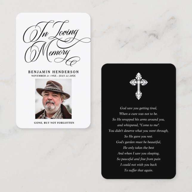 Elegant Photo Sympathy Funeral Prayer Cards (Front/Back)