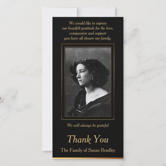 Elegant Photo Sympathy Thank You with gold piping (Front)