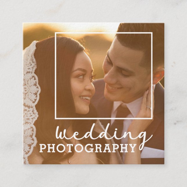 Elegant Photo Template Modern Wedding Photographer Square Business Card (Front)