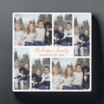 Elegant Photo Template Rose Gold on White Plaque<br><div class="desc">Customisable Family Photo Template with six photo positions. Photos sit atop a white background. Handwritten font for the family name. Plenty of room for long names. Edit the holiday season and year too. To personalise this plaque click on "personalise this template" then edit the fields provided. The template photos are...</div>