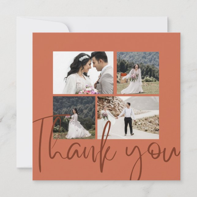 Elegant Photo Terracotta Wedding Thank You Card (Front)