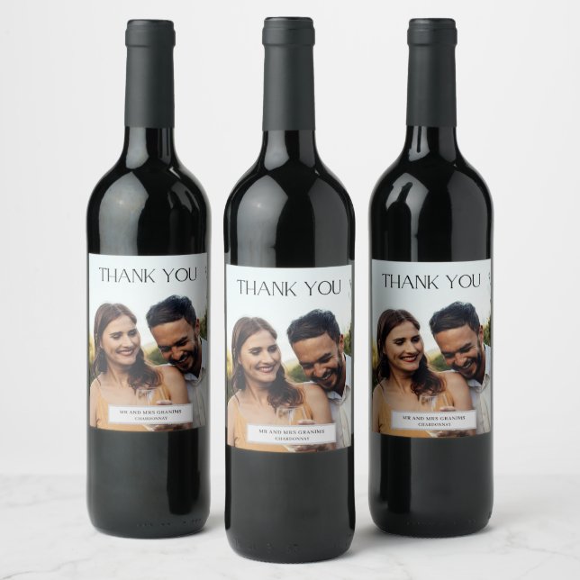 Elegant Photo Thank You Wedding Favour Wine Label (Bottles)