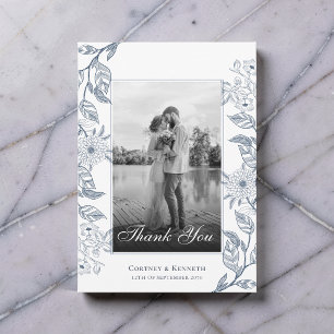Elegant Photo Toile French Dusty Blue Wedding Thank You Card