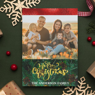 Elegant Photo Trendy Handwritten Script Christmas Holiday Card