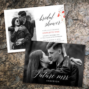 Elegant Photo Watercolor Flowers Bridal Shower Invitation