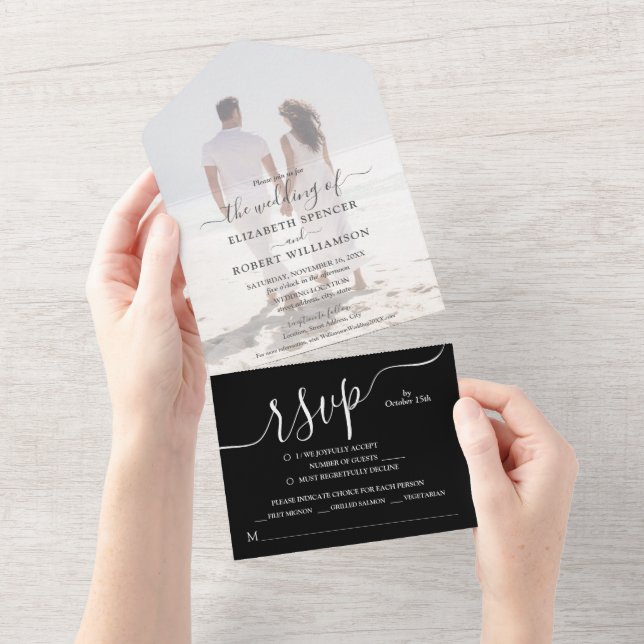 Elegant Photo Wedding All In One Invitation (Tearaway)