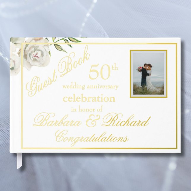 Elegant Photo Wedding Anniversary Party Gold Foil  Guest Book (Creator Uploaded)
