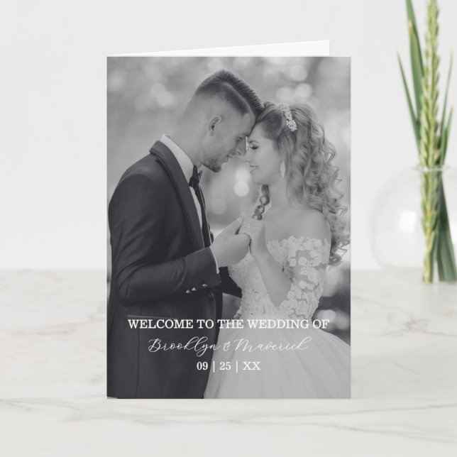 Elegant Photo Wedding Ceremony Timeline Program Card (Front)