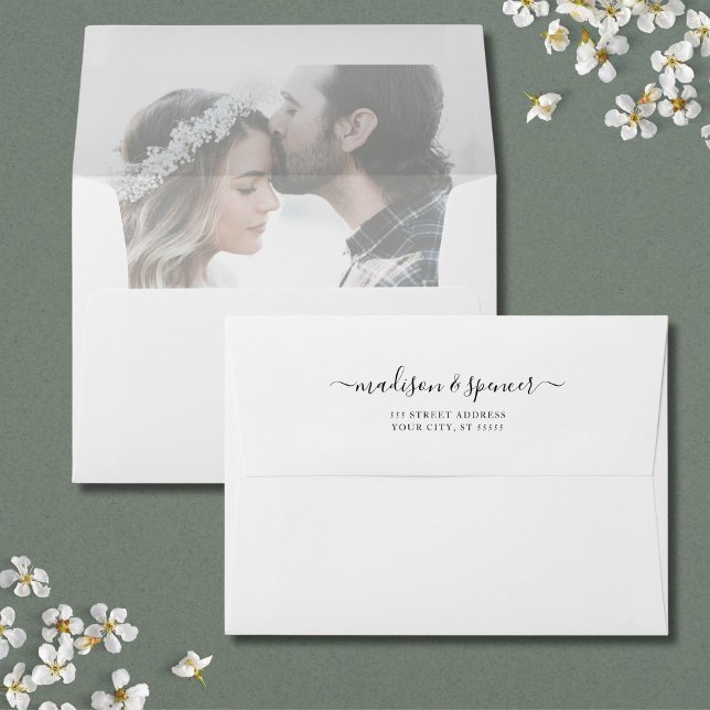 Elegant Photo Wedding Faux Vellum Overlay 5x7 Envelope (Custom Photo Wedding Envelope)