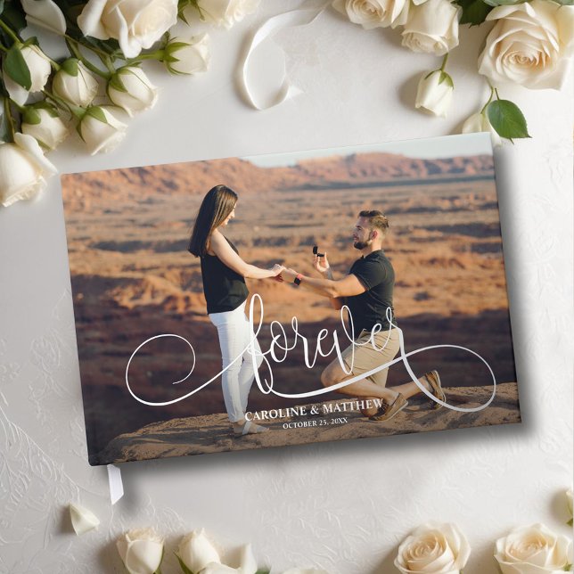 Elegant Photo Wedding Guest Book (Wedding guest book, your photo with "forever" and details in real silver, gold or rose gold foil)