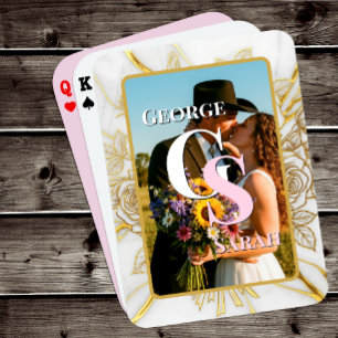 Elegant Photo Wedding, Marble, Gold, Initials Playing Cards