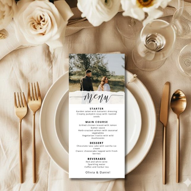 Elegant Photo Wedding Menu with Modern Script (Creator Uploaded)