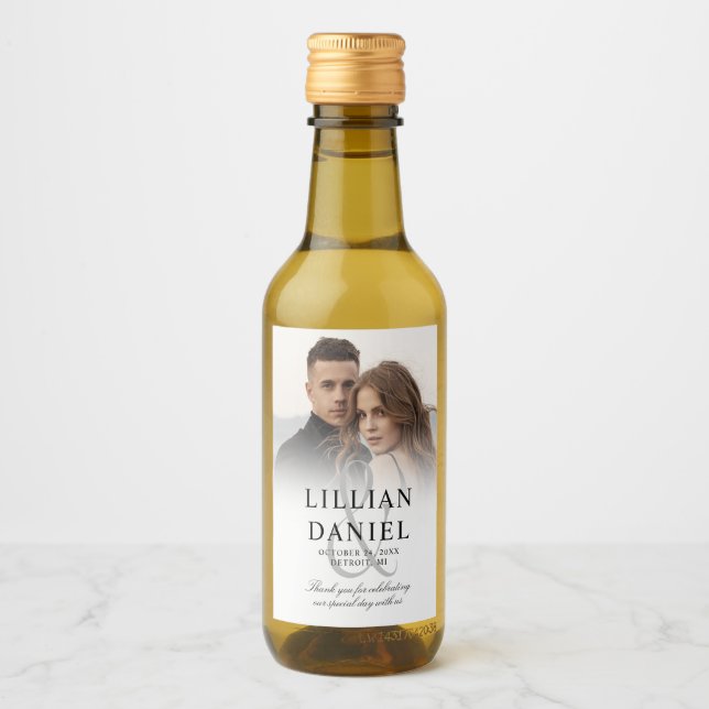 Elegant Photo Wedding Mini Wine Label (Front)