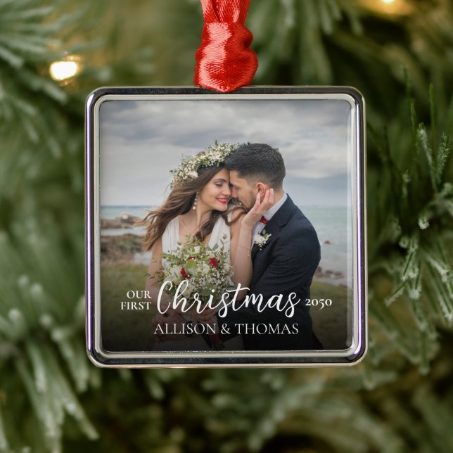 Elegant Photo Wedding Our First Christmas Simple Metal Tree Decoration (Tree)