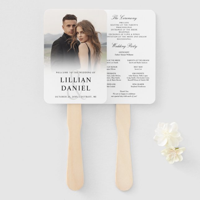 Elegant Photo Wedding Program Hand Fan (Front and Back)