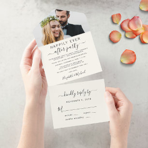 Elegant Photo Wedding Reception Cream All In One Invitation
