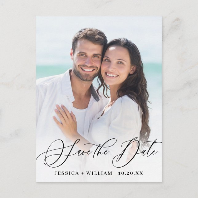 Elegant PHOTO Wedding Save the Date Postcard (Front)