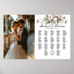 Elegant photo wedding seating chart, 17 tables poster