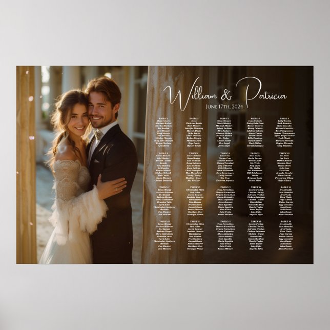 Elegant photo wedding seating chart 20 tables (Front)