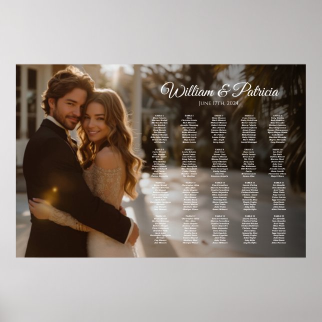 Elegant photo wedding seating chart 20 tables (Front)