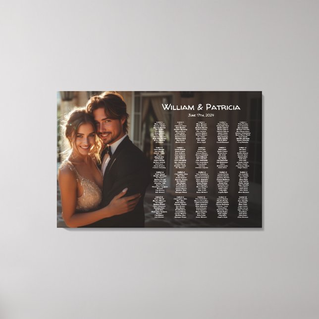 Elegant photo wedding seating chart modern canvas print (Front)