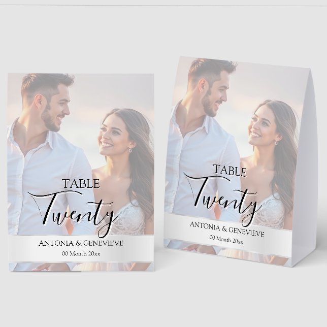 Elegant Photo Wedding Table Number Calligraphy  (Front/Back)