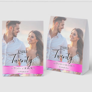 Elegant Photo Wedding Table Number Hot Pink band