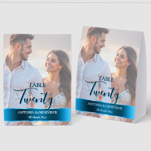 Elegant Photo Wedding Table Number Royal Blue