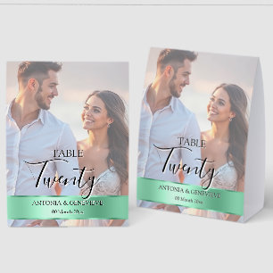 Elegant Photo Wedding Table Number Sage band