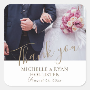 Elegant Photo Wedding Thank you Favor  Square Sticker