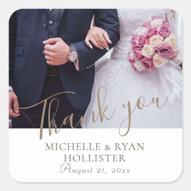 Elegant Photo Wedding Thank you Favor  Square Sticker (Front)