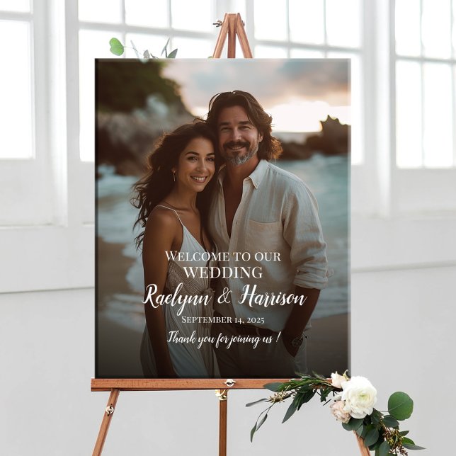 Elegant photo wedding welcome sign modern script (Creator Uploaded)