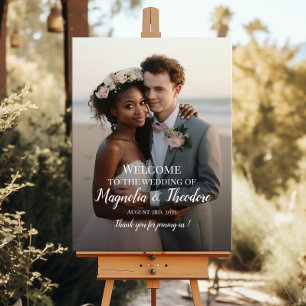 Elegant photo wedding welcome sign modern script