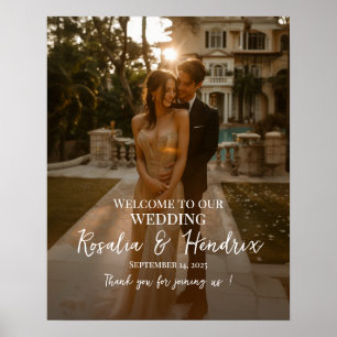 Elegant photo wedding welcome sign modern script