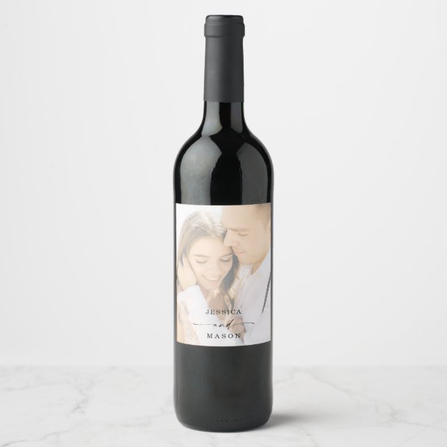 Elegant Photo Wedding Wine Favour Label (Front)
