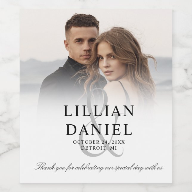 Elegant Photo Wedding Wine Label (Single Label)