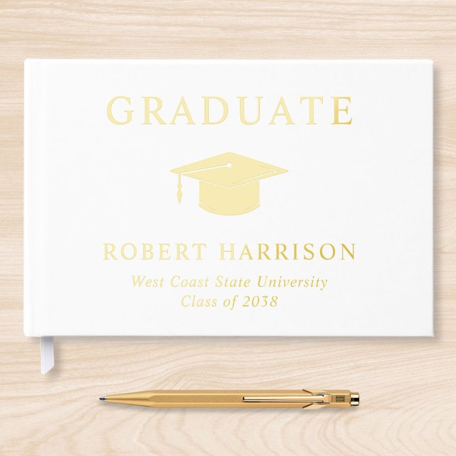 Elegant Photo White Gold Graduation Party Guest Book (Creator Uploaded)