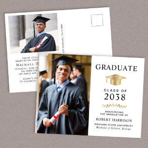 Elegant Photo White Gold Graduation Party Invitation Postcard