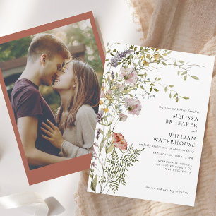 Elegant Photo Wildflower Boho Wedding Invitation