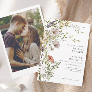 Elegant Photo Wildflower Watercolor Wedding Invitation