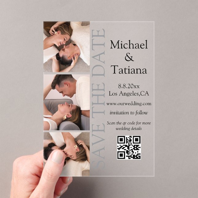 elegant photobooth 3 photos qr code save the date  acrylic invitations (Insitu (Handheld))