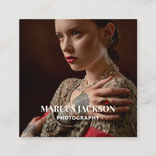 Elegant Photographer White Typography On Photo Square Business Card