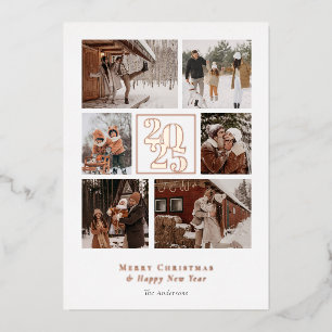 Elegant Photos Collage Merry Christmas Foil Holiday Card