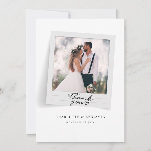 Elegant Photos Hand-Lettered Wedding Thank You Card (Front)