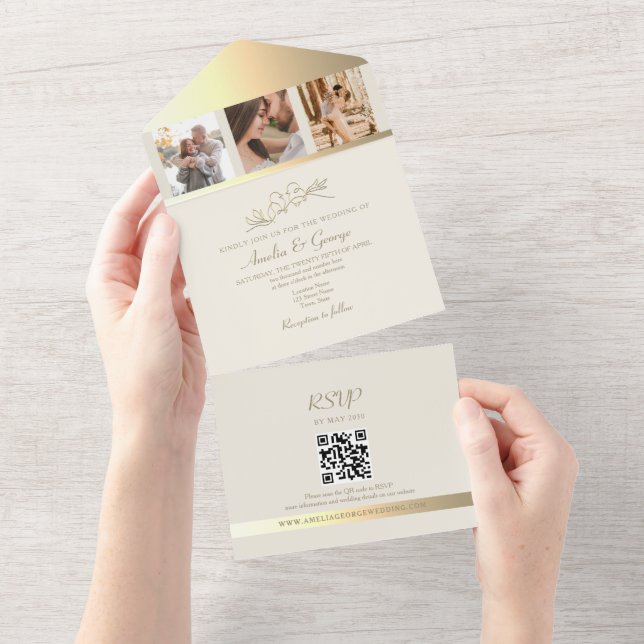 Elegant Photos Wedding RSVP QR Code All In One Invitation (Tearaway)