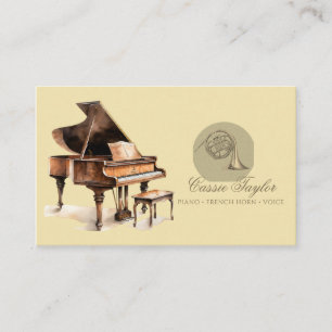 Elegant Piano French Horn Musician Music Teacher  Business Card