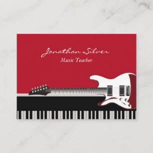 Elegant Piano Keys & Guitar Music Teacher Business Card
